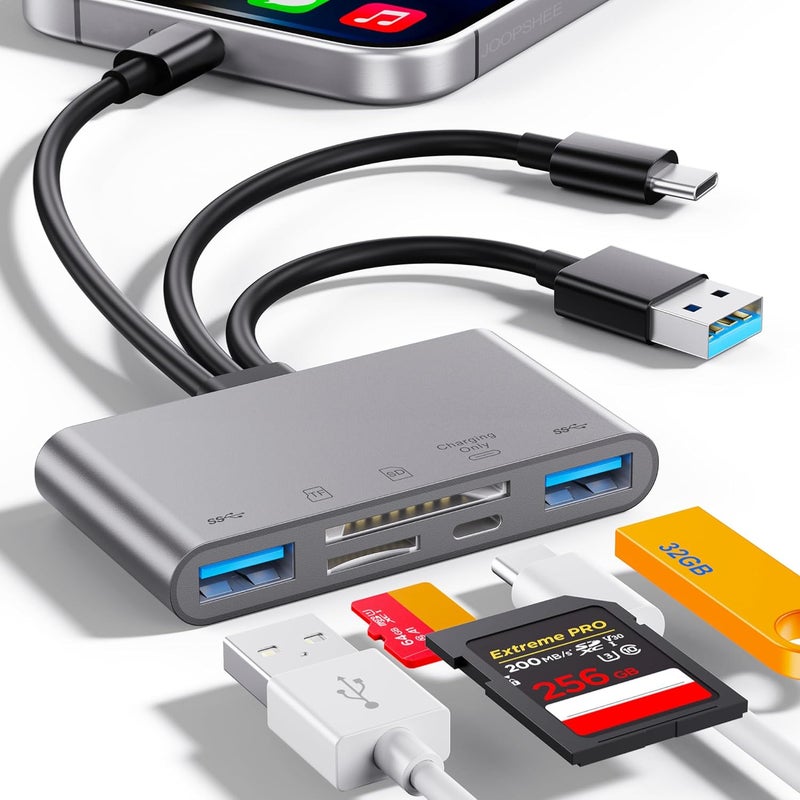 JOOPSHEE 5-in-1 SD Card Reader,High-Speed USB 3.0 Adapter for Phone/Pad USB C/A Devices with TF&SD Card Slots, Supports SD/TF/SDHC/SDXC/MMC - Image 1